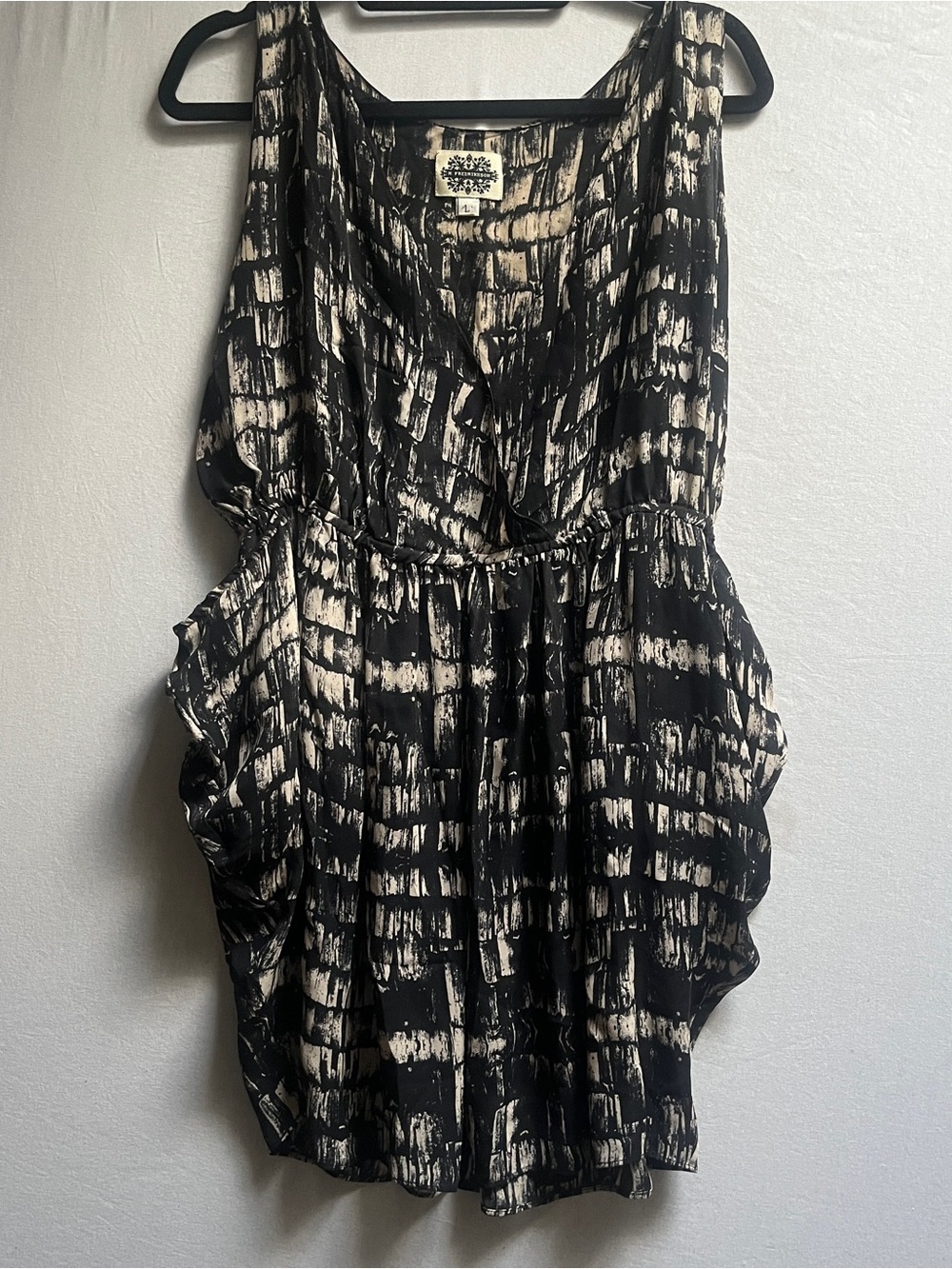 H Fredriksson Abstract Brushstroke Sleeveless Dress Black/Cream Sz L